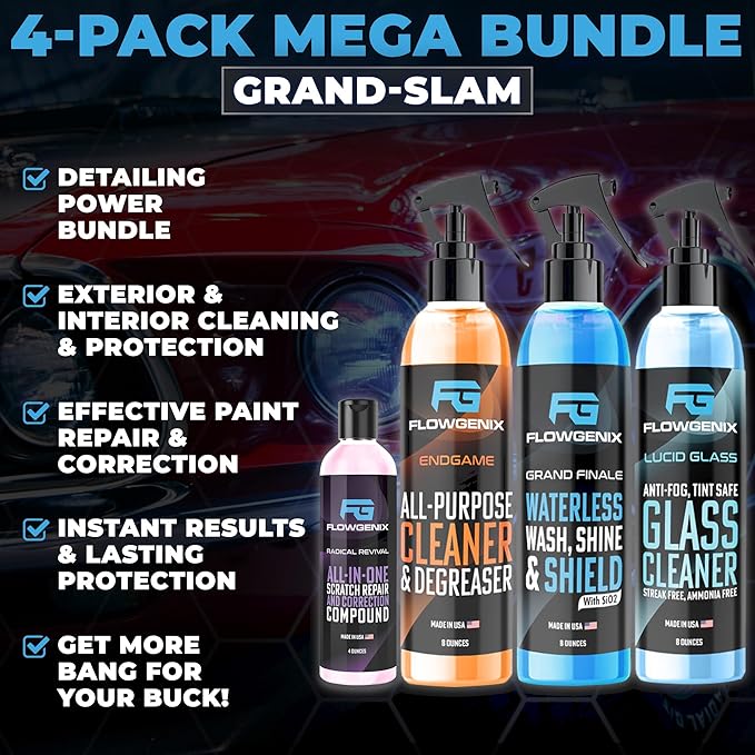 Grand Slam 4-Pack Includes Waterless Car Wash Spray + Instant Car Scratch