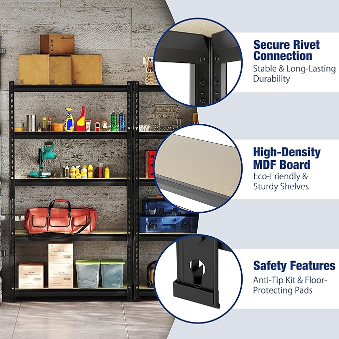 WORKPRO 5-Tier Storage Shelf, for Basement, 35.4”Wx11.8”Dx72”H