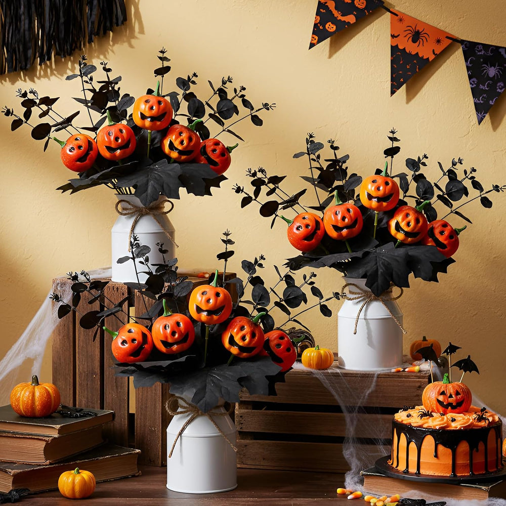 Thiccywoov 4 Sets Halloween Table Centerpiece Decorations Artificial Black Pu...