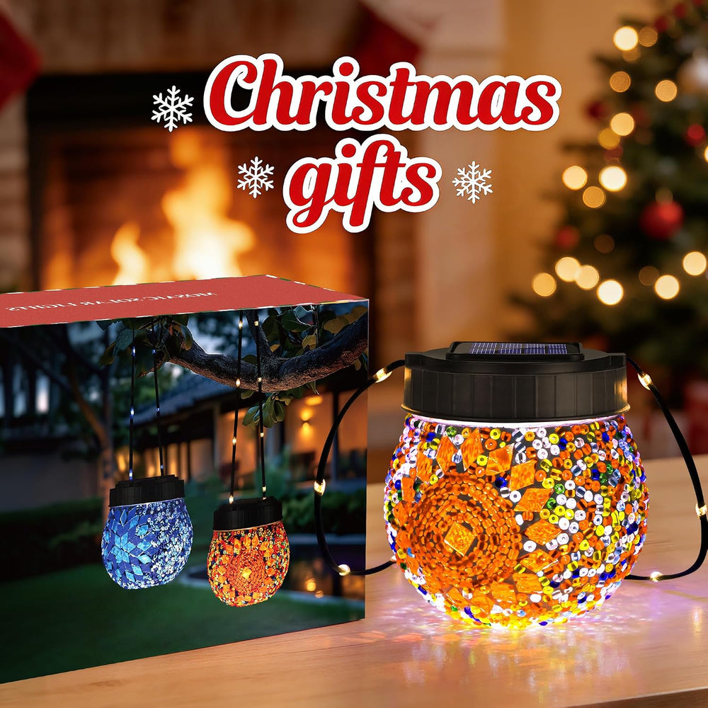 Mosaic Solar Lights Outdoor 6 Pack, Solar Hanging Lanterns Christmas Hallowee...