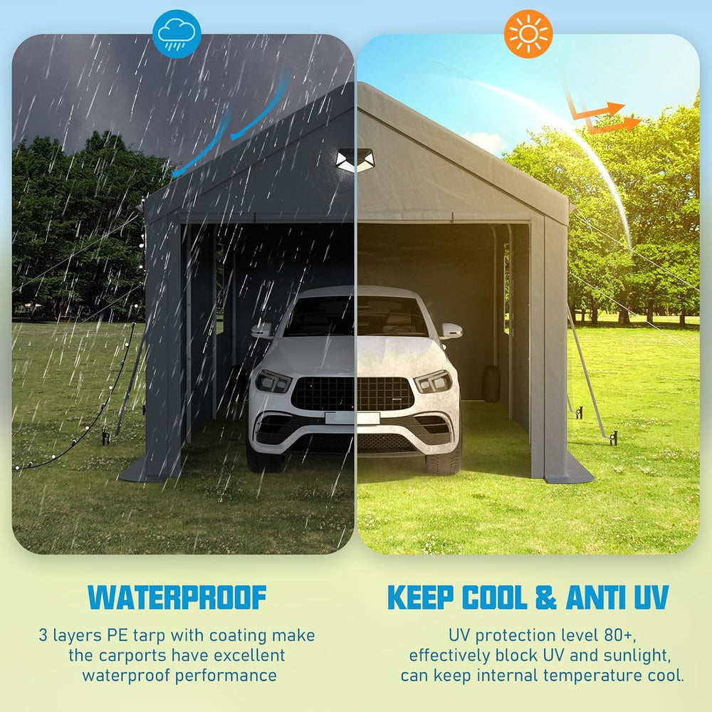 10x20 Heavy Duty Carport, Portable Garage with Doors & Windows
