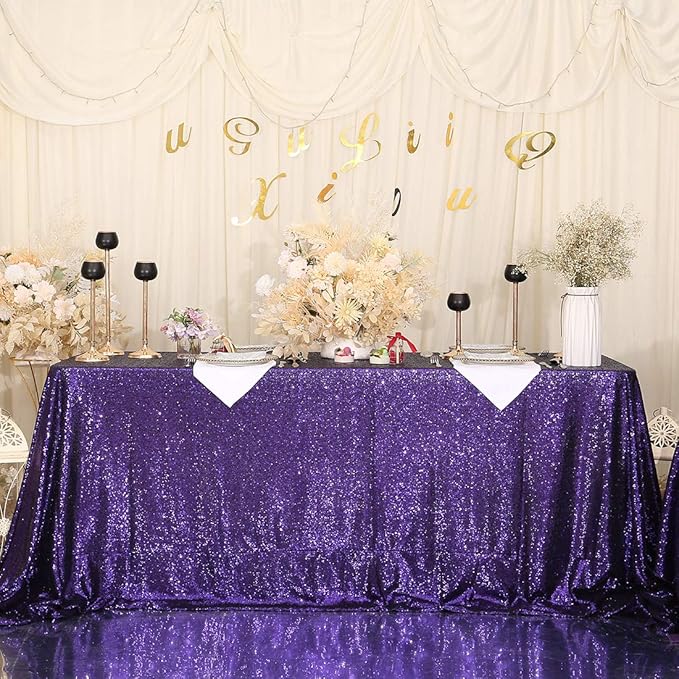 SquarePie Sequin Tablecloth 60 x 120 Inch Purple Sparkly Table Cloth for Hall...