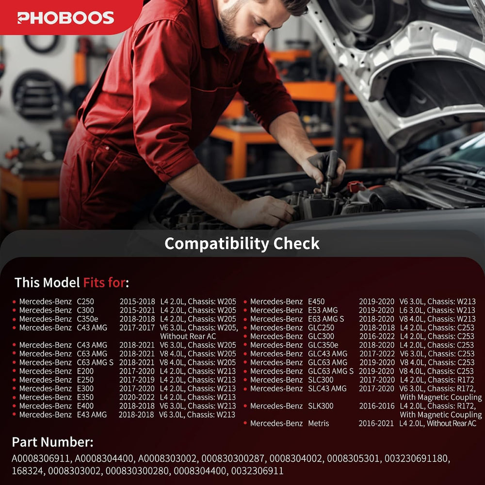 PHOBOOS A/C Compressor with Clutch Compatible with Mercedes-Benz