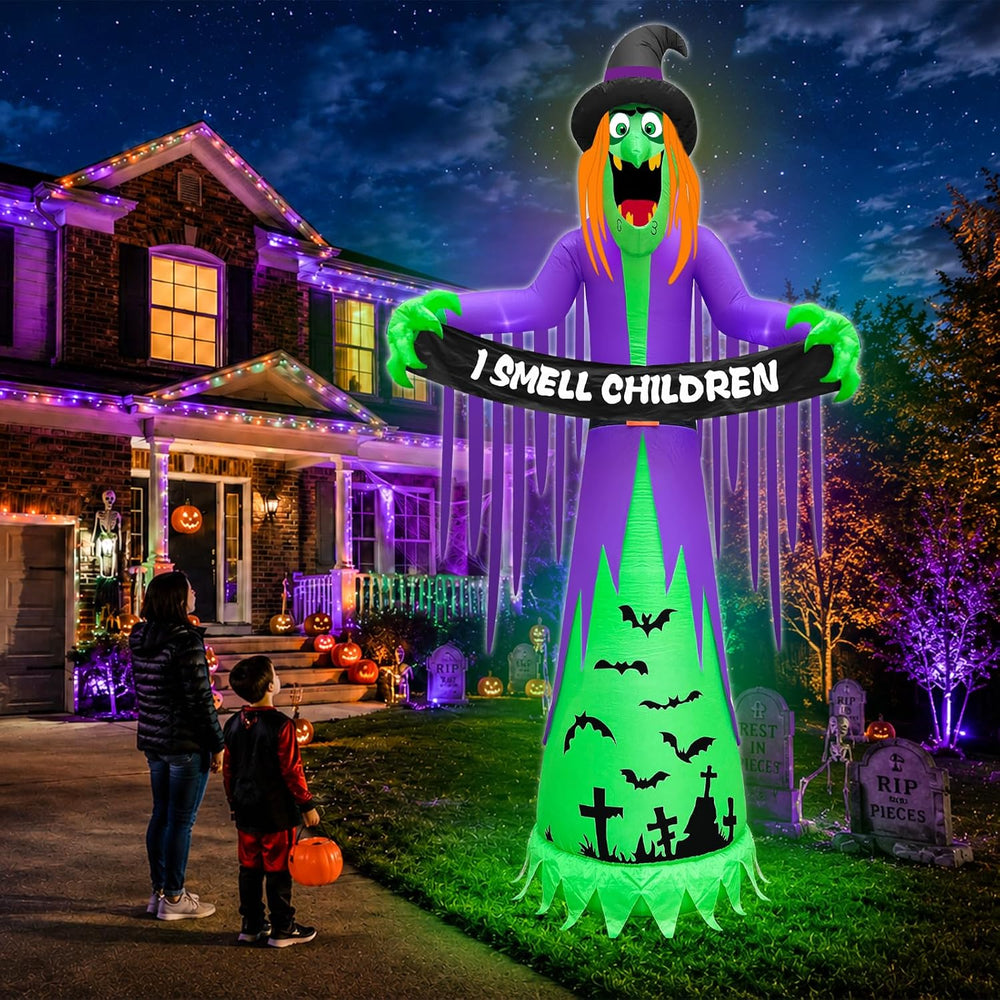 12FT Giant Halloween Inflatables Witch Decorations for Outdoor Garden