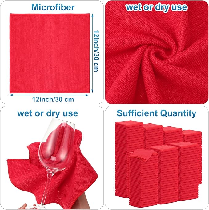 Tenare 100 Pack 12'' x 12'' Microfiber Cleaning Cloths Reusab...