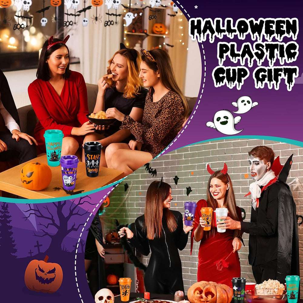 Chuangdi 30 Pack Halloween Cups with Lids Straws 16 oz Pumpkin