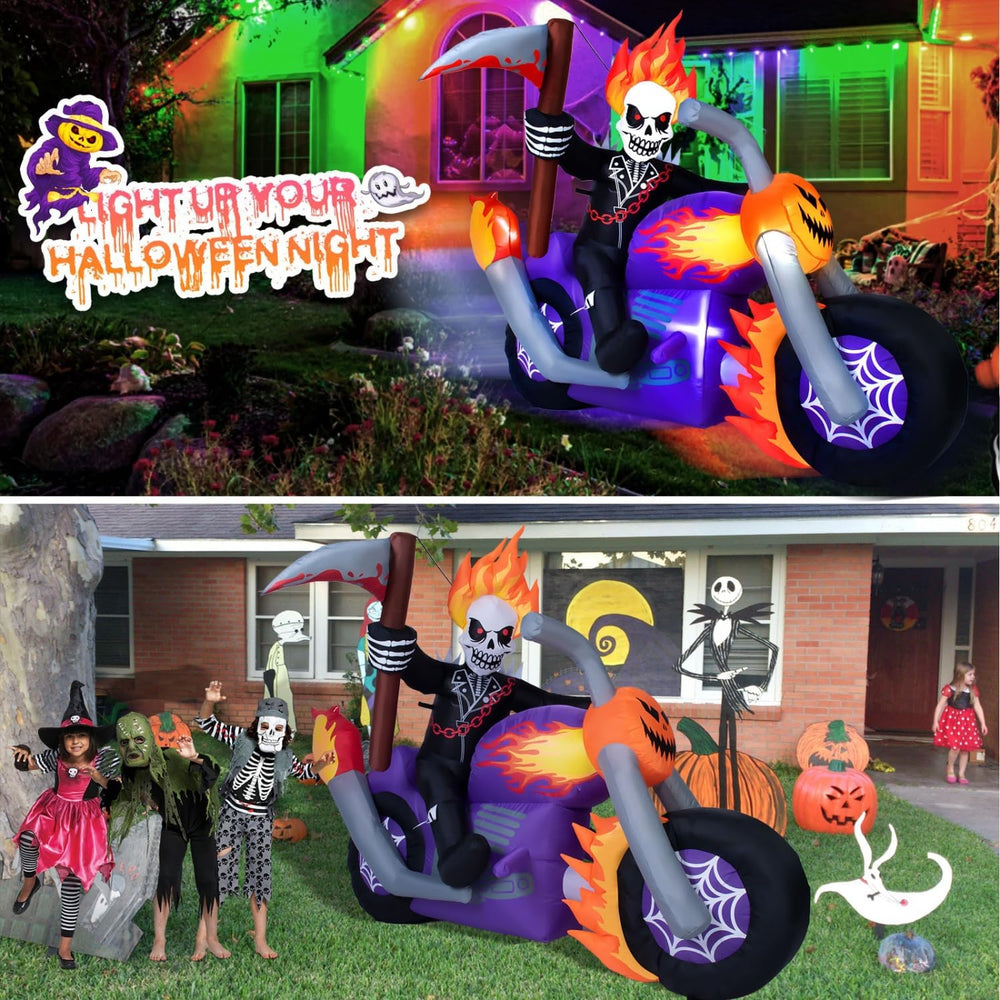 6 FT Halloween Inflatable Grim Reaper Motorcycle with Built-in LEDs