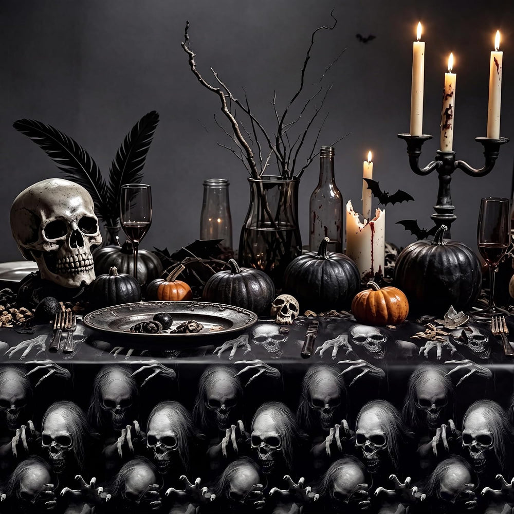 Kochorie 100 Ft x 54 Inch Halloween Graveyard Skeleton Tablecloth Roll with C...