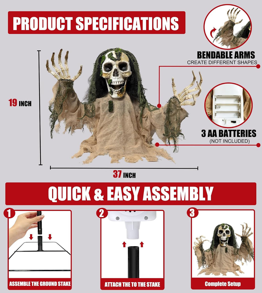 Halloween Animatronic Zombie Groundbreaker Outdoor Decor with Red Eyes