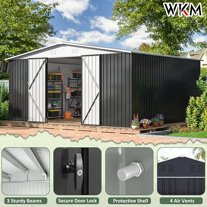 WKM 12x14 FT Outdoor Storage Shed, Utility Metal Tool Storage