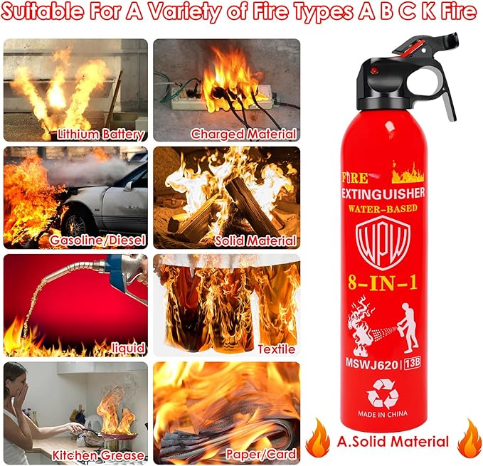 WPW 620ml Large Upgraded 8-in-1 Fire Extinguisher (3 Pack)