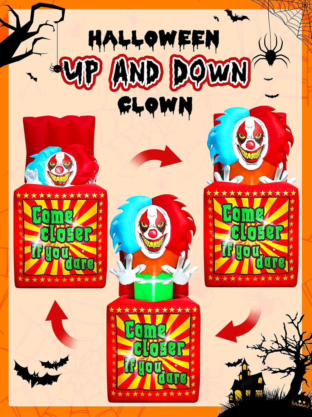 6.6 FT Halloween Inflatables Animated Clown with Music, Kalolary Circus Clown...