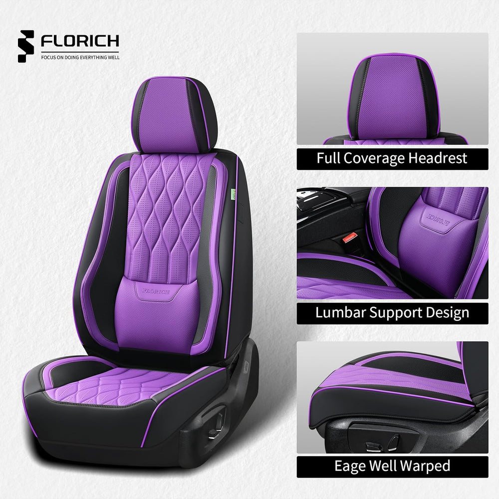 FLORICH Car Seat Covers Full Set Purple Seat Covers Luxury Faux Leather Autom...