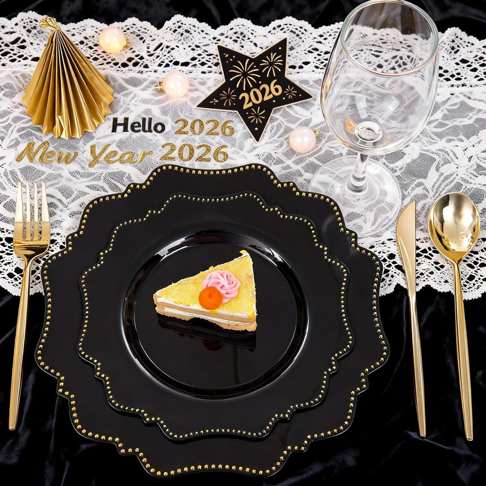 COLOSUS 60PCS Black Plastic Plates, Elegant Disposable Plates for Halloween