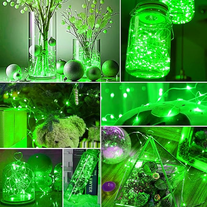 pozzolanas 50 Pack Green Battery Operated String Lights - 7ft Waterproof Fair...