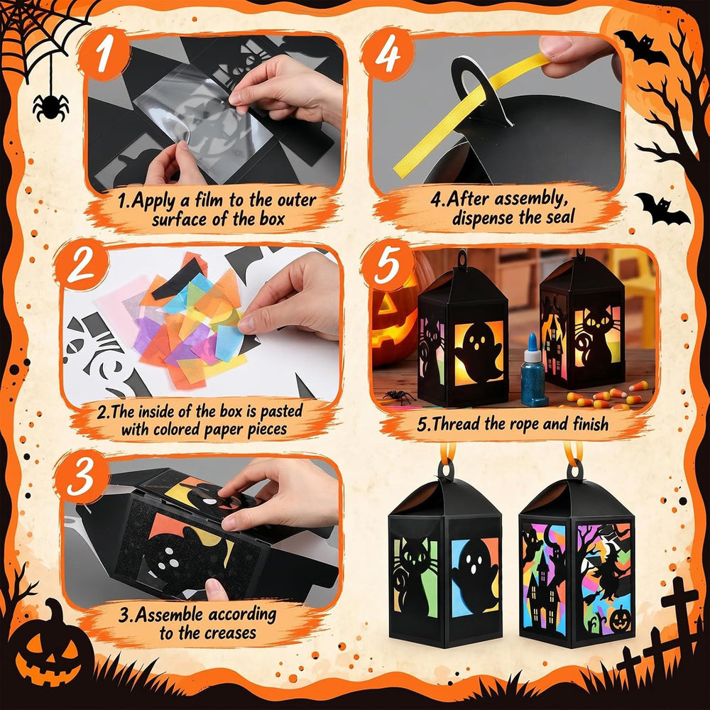 60 Sets Halloween Paper Lantern Crafts Bulk Pumpkin Ghost Suncatcher Kit