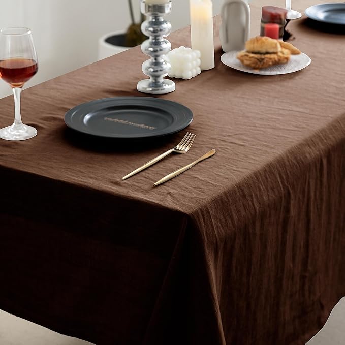 EVERLY 100% Pure Linen Rectangle Tablecloths 60x84Inches for Dining,Buffet Pa...