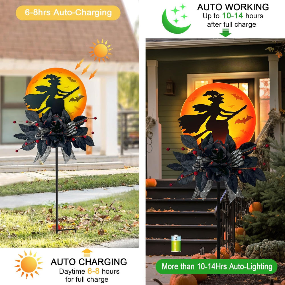 WAIU Solar Witch Scene Garden Stake Lights, Spooky Outdoor Yard Sign for Hall...