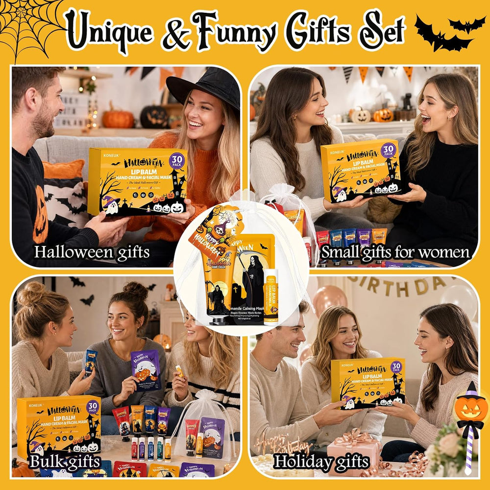 30 Pack Halloween Face Mask, Lip Balm & Hand Cream, Halloween Party Favors