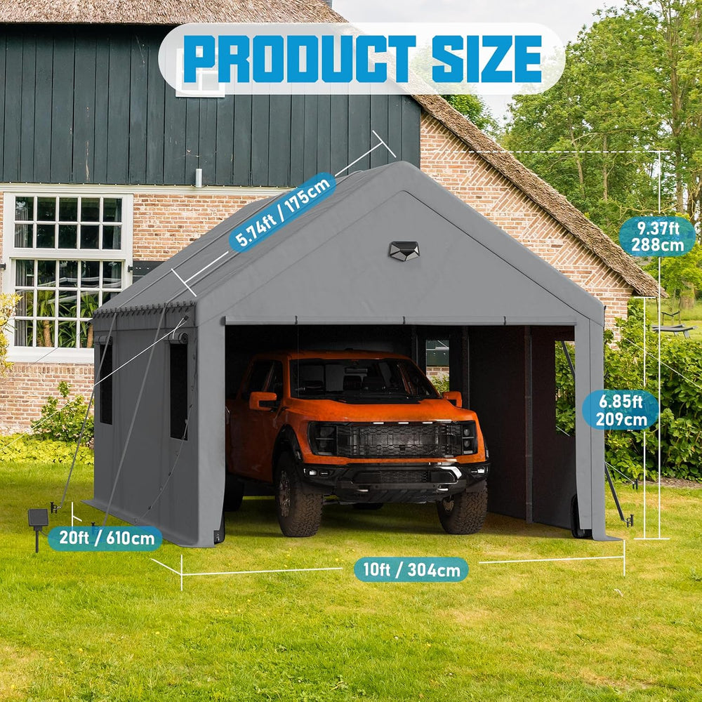 10x20 Heavy Duty Carport, Portable Garage with Doors & Windows