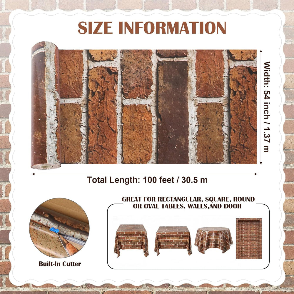 100FT x 54IN Halloween Red Brick Tablecloth Roll with Slide Cutter Box