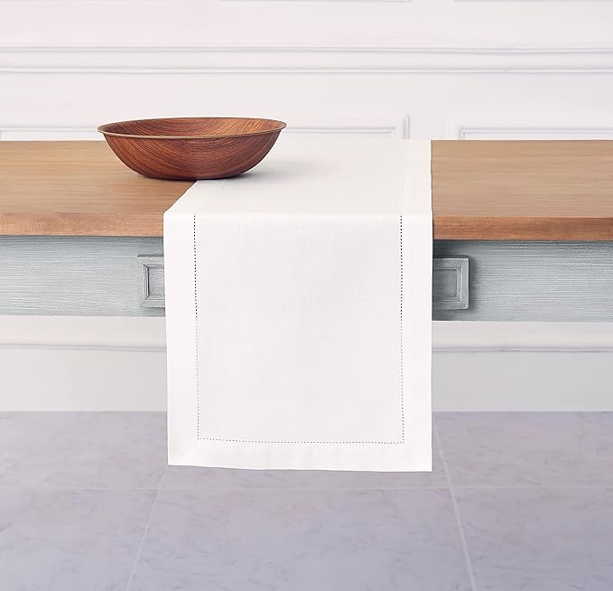 Solino Home Cotton Linen White Table Runner 72 Inches Long - Hemstitch Table ...