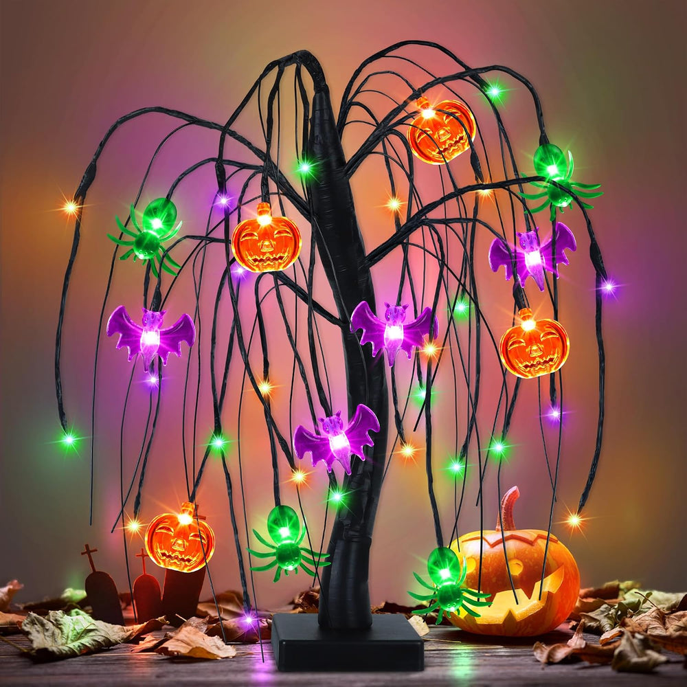 Halloween Table Decor 18 Inch 36 LED Halloween Willow Tree with Pumpkin Bat S...