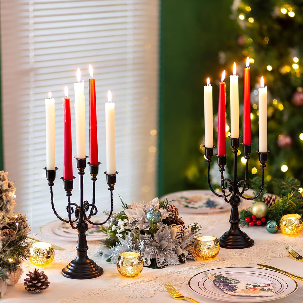 Sziqiqi Black Candelabra Candle Holder for Halloween, 5 Arms Candelabra