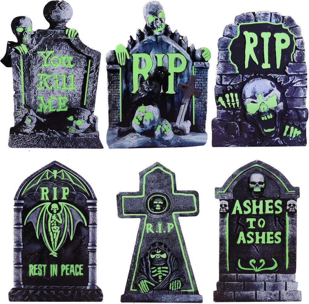 Halloween Decorations Outdoor Tombstone Yard Sign with Stakes 6PCS Glow in th...