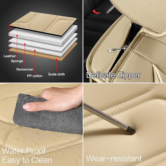 Pariitadin Leather Car Seat Covers Full Set, Waterproof Breathable Faux Leather