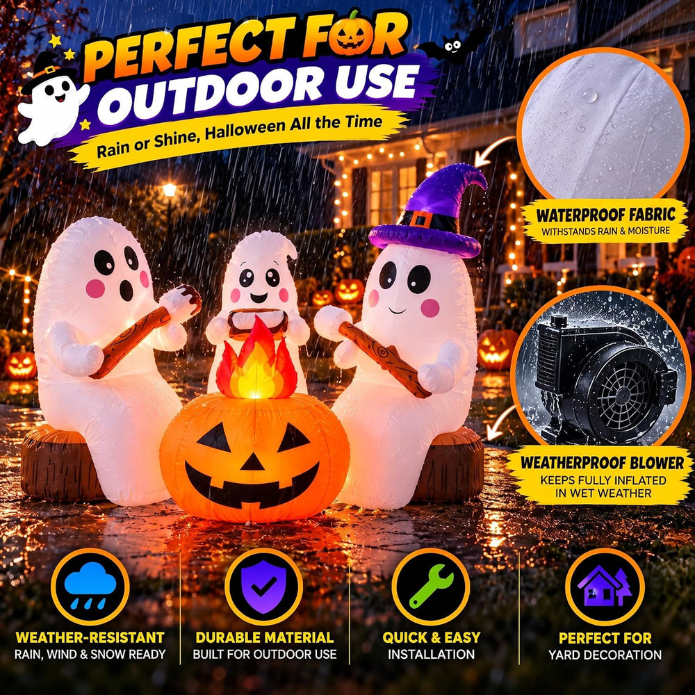 ZPISF 7.5 FT Halloween Inflatables 3 Cute Ghosts Roasting Marshmallows by Cam...