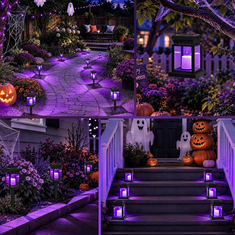 GIGALUMI 8 Pack Solar Halloween Lanterns Outdoor, Candle Lights with Stakes