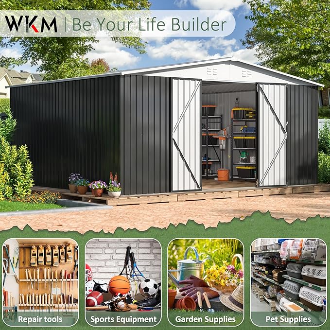 WKM 12x14 FT Outdoor Storage Shed, Utility Metal Tool Storage