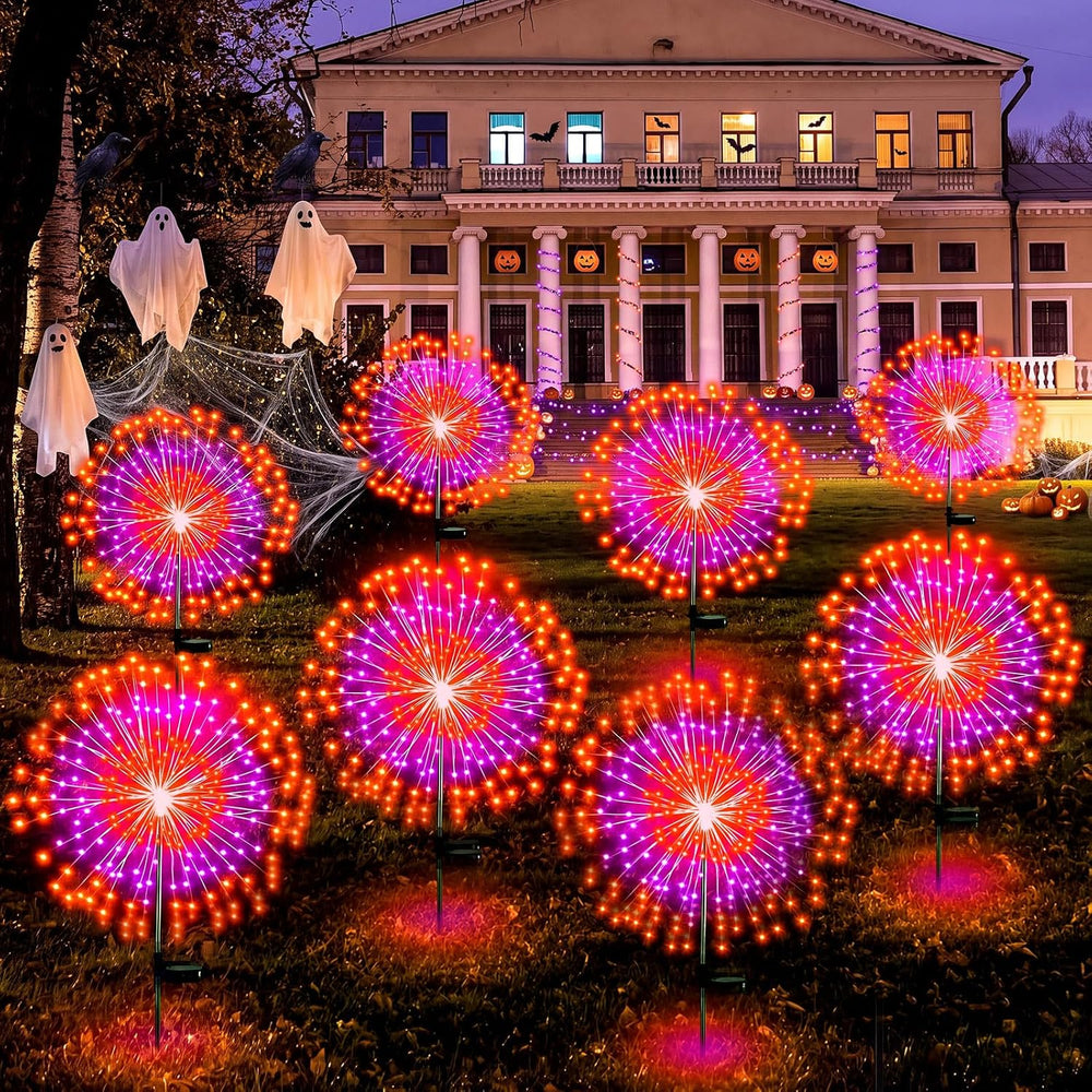 Tujoe 8 Pcs Halloween Solar Firework Stake Lights 180 LED 8 Modes