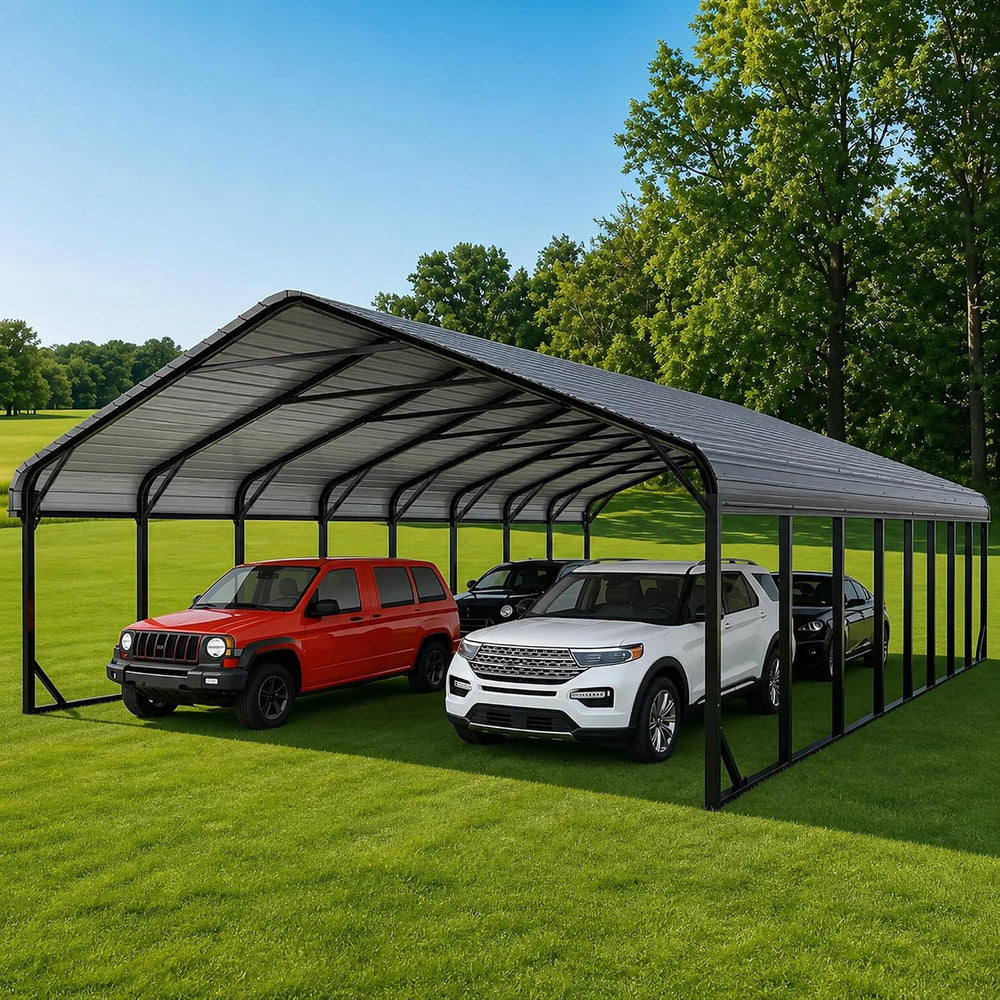 Gray 20x40 FT Large Heavy Duty Metal Carport