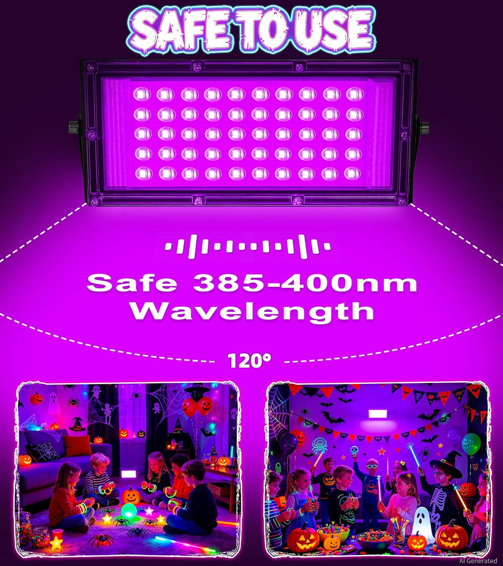 TigQiang 50w 4 Pack Black Light, Halloween Blacklight, Glow Party Supplies