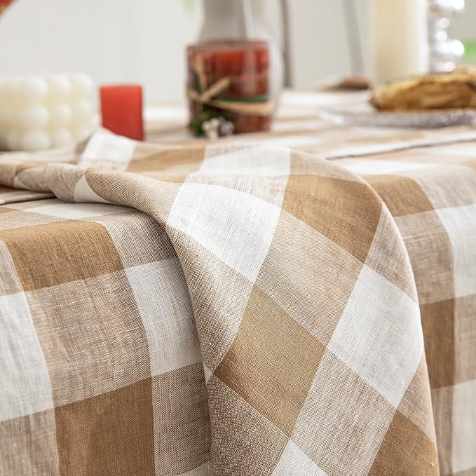 EVERLY 100% Yarn-Dyed Linen Rectangle Tablecloths 60x108Inches for Dining,Buf...