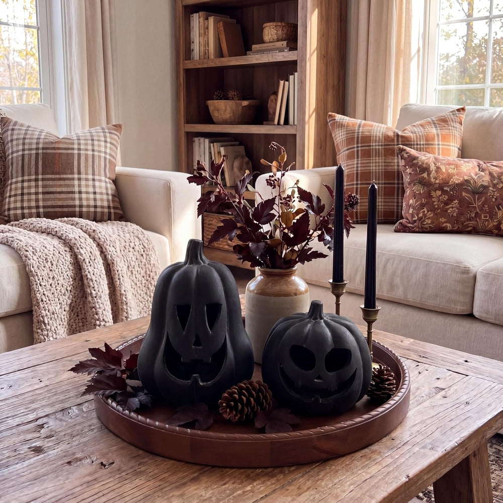 Tioncy Halloween Decor Terracotta Jack O Lantern Pumpkin Decor,Black
