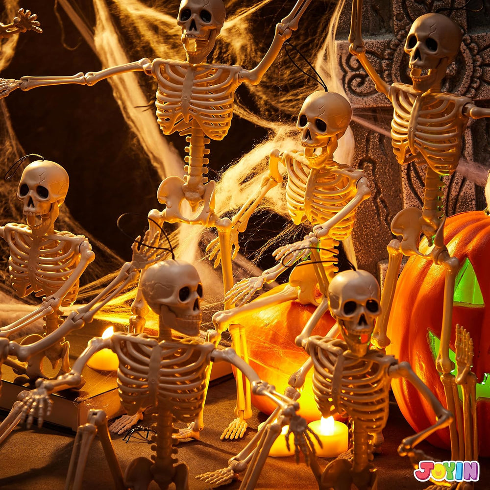 JOYIN 10 PCS 16" Halloween Skeleton Decor, Full Body Stayable Movable Jo...