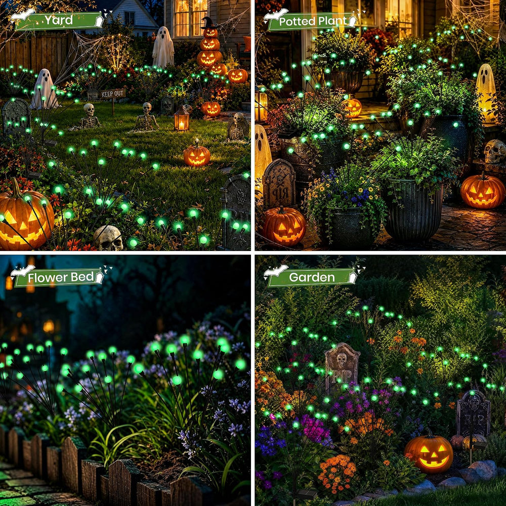 Solar Halloween Lights(6Pack 60LED), Green Outdoor Halloween Decor