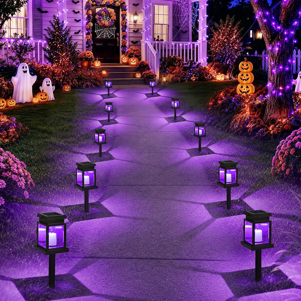 GIGALUMI 8 Pack Solar Halloween Lanterns Outdoor, Candle Lights with Stakes