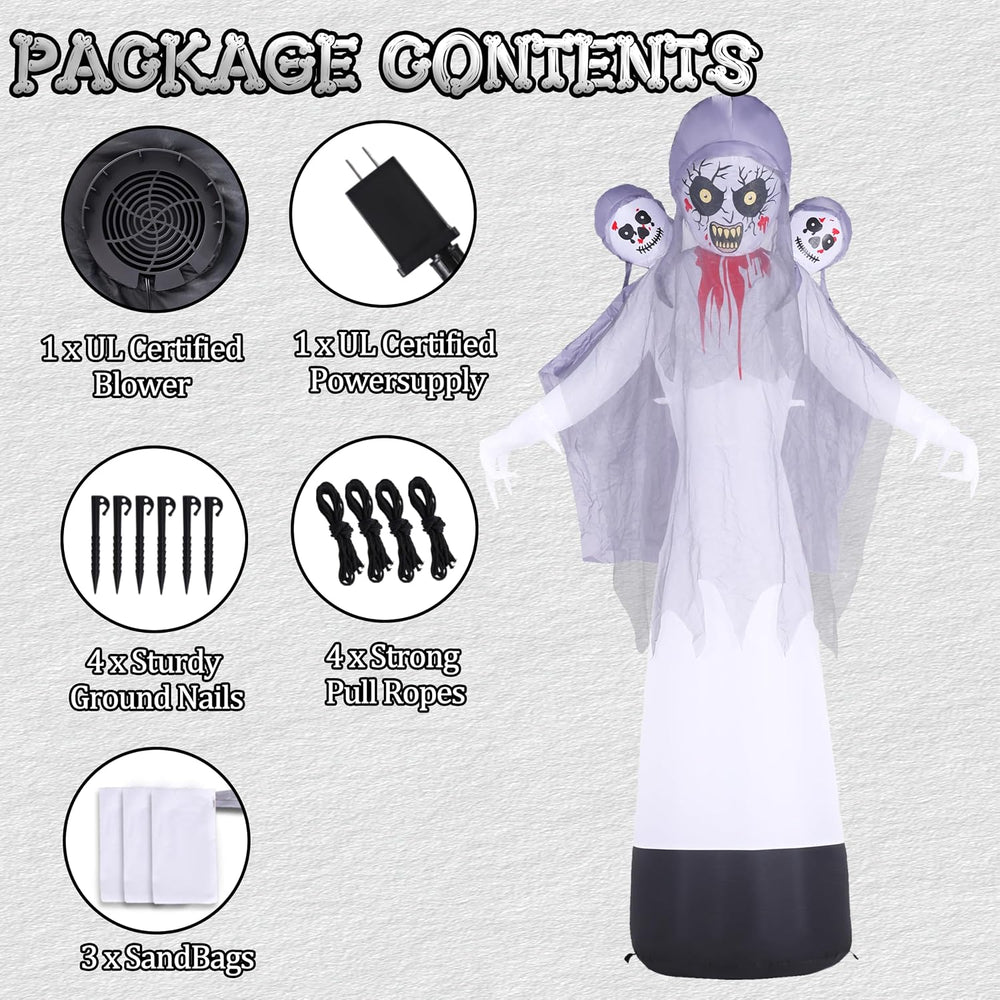 8.6FT Halloween Inflatable Grim Reaper Ghost with Skull Heads