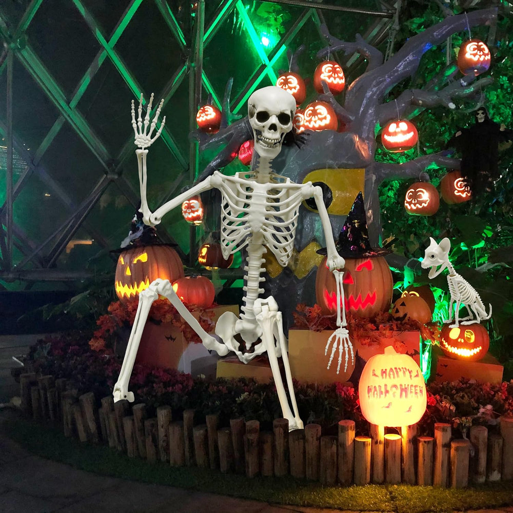 5.4Ft Posable Halloween Skeleton with Dog Cat Skeleton for Halloween Decor