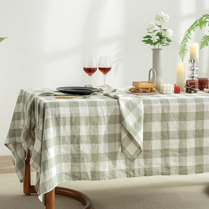 EVERLY 100% Yarn-Dyed Linen Rectangle Tablecloths 60x108Inches for Dining,Buf...
