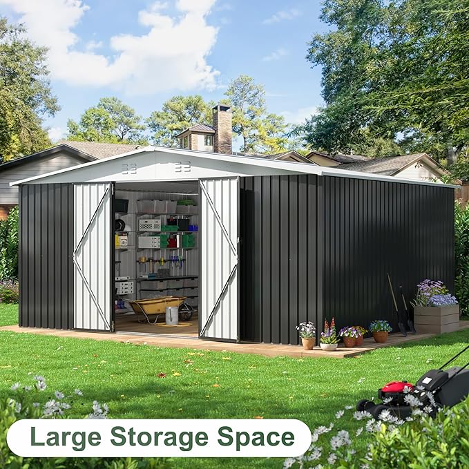 WKM 12x14 FT Outdoor Storage Shed, Utility Metal Tool Storage