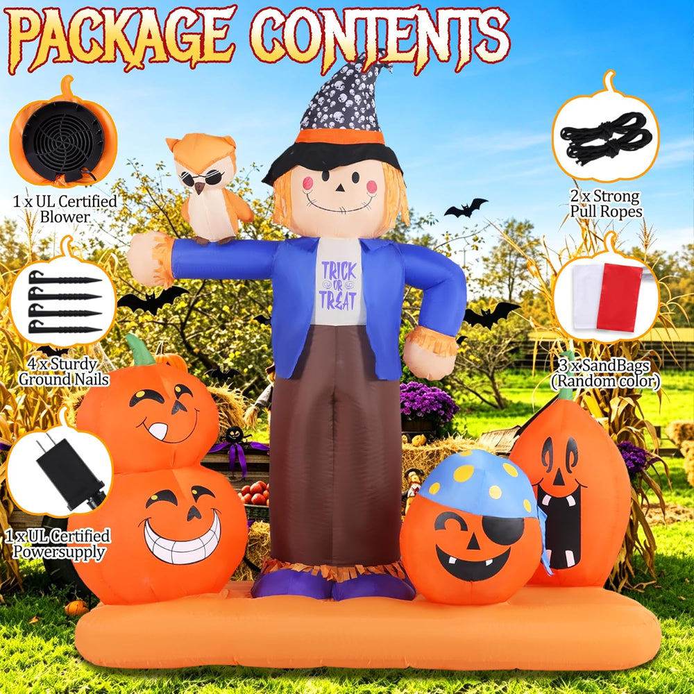 Halloween Inflatable Scarecrow with Pumpkins Owl Outdoor Decor