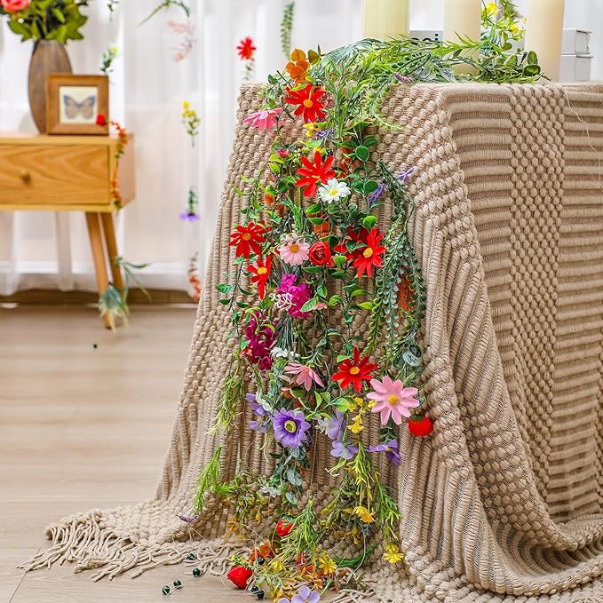 XunYee 6 Pcs 35.4 ft Flower Garlands Hanging Wildflower Backdrop Decoration A...