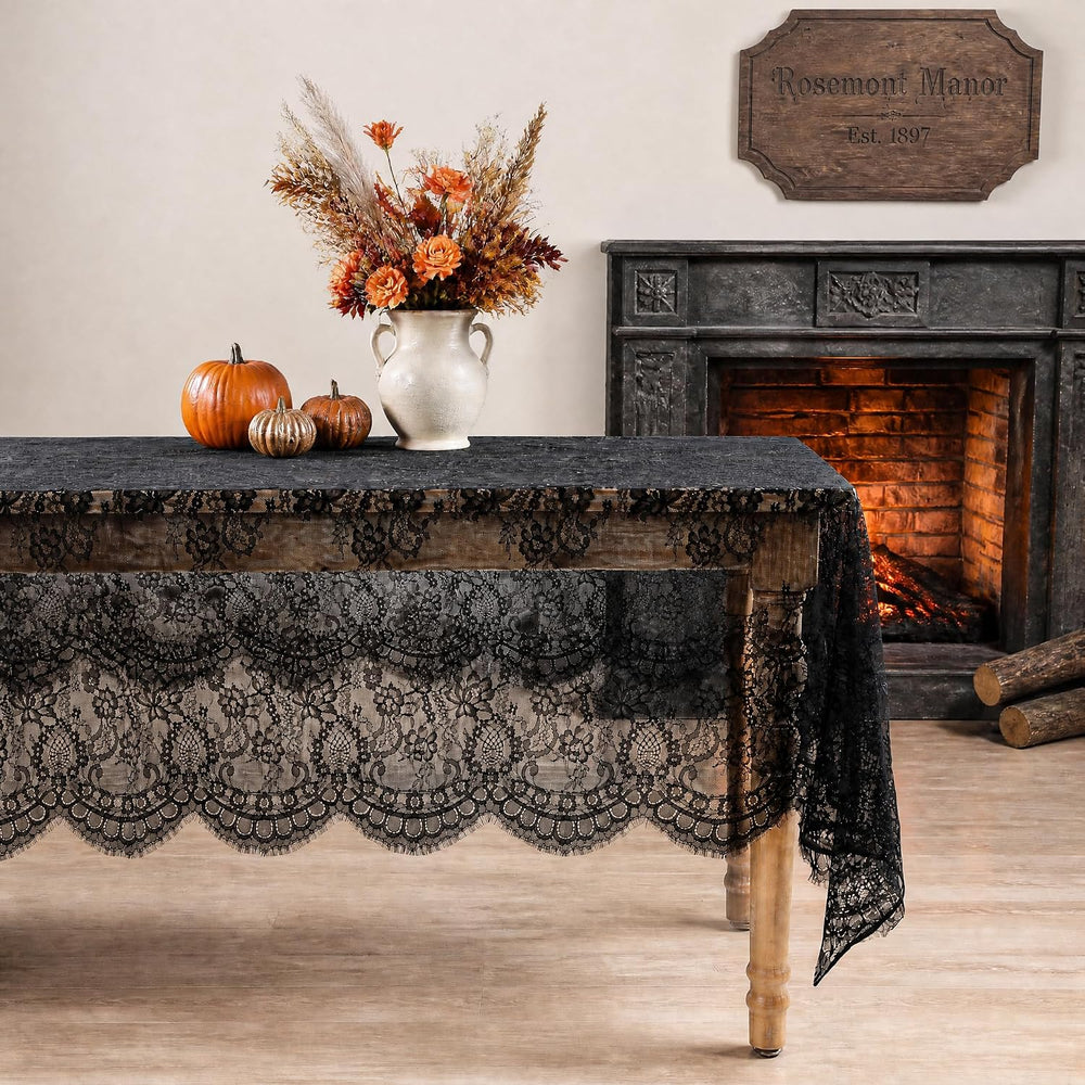 Black Lace Tablecloth Rectangular Halloween Tablecloth 60x120 Inches,2 pcs
