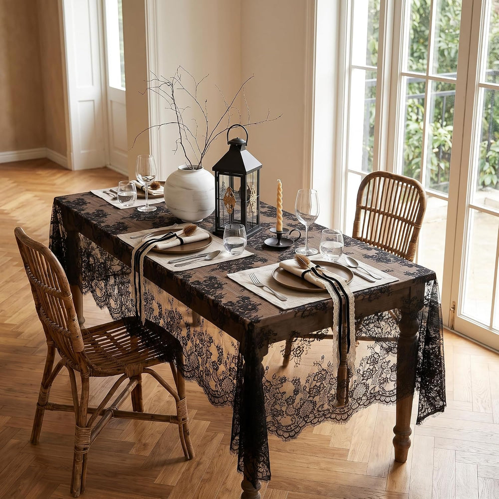 Black Lace Tablecloth Rectangular Halloween Tablecloth 60x120 Inches,2 pcs