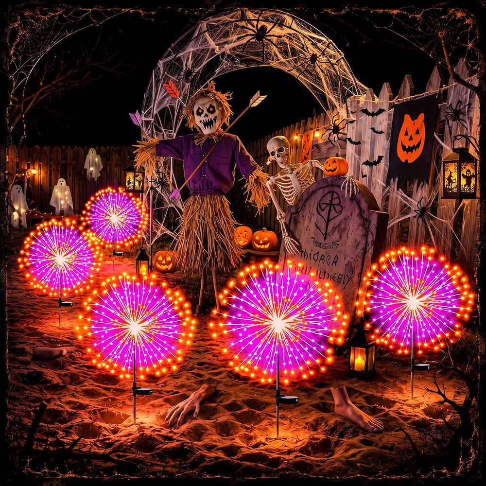 Tujoe 8 Pcs Halloween Solar Firework Stake Lights 180 LED 8 Modes